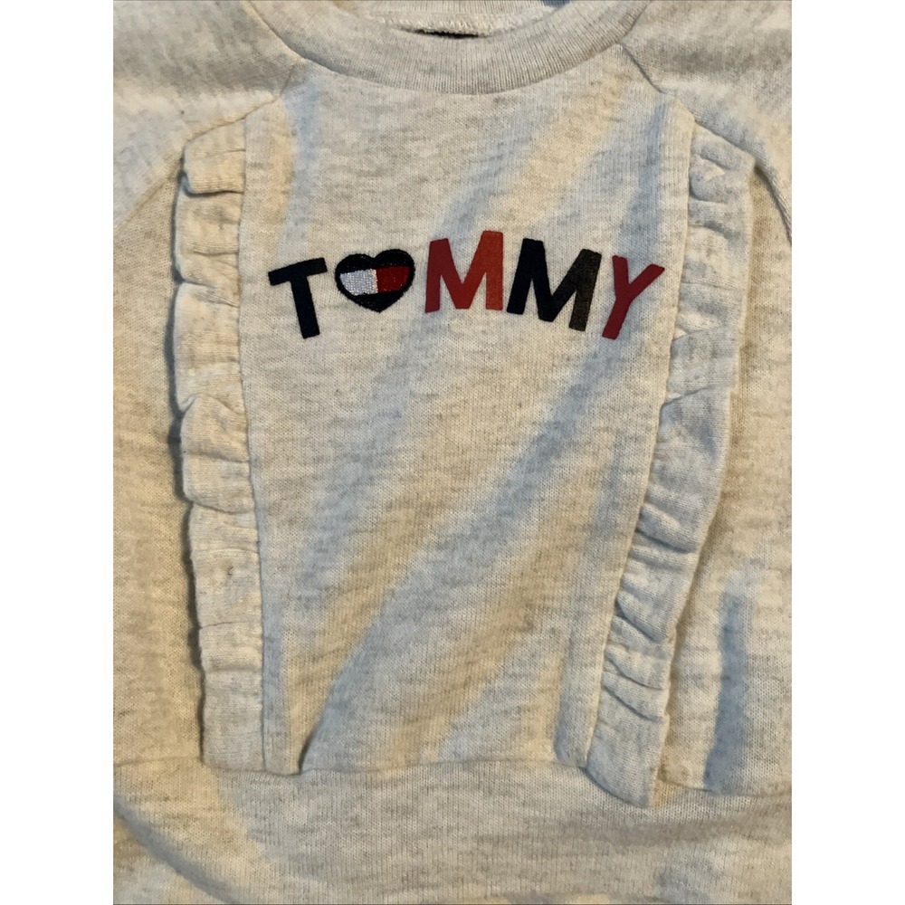 Tommy Hilfiger Girls 12 Mo 2-Piece Monogram Ruffle Gray Top & Joggers Set - Picture 2 of 7